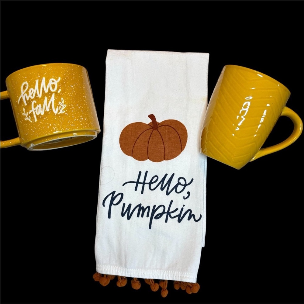 Fall Autumn MUGS & Pumpkin TEA TOWEL